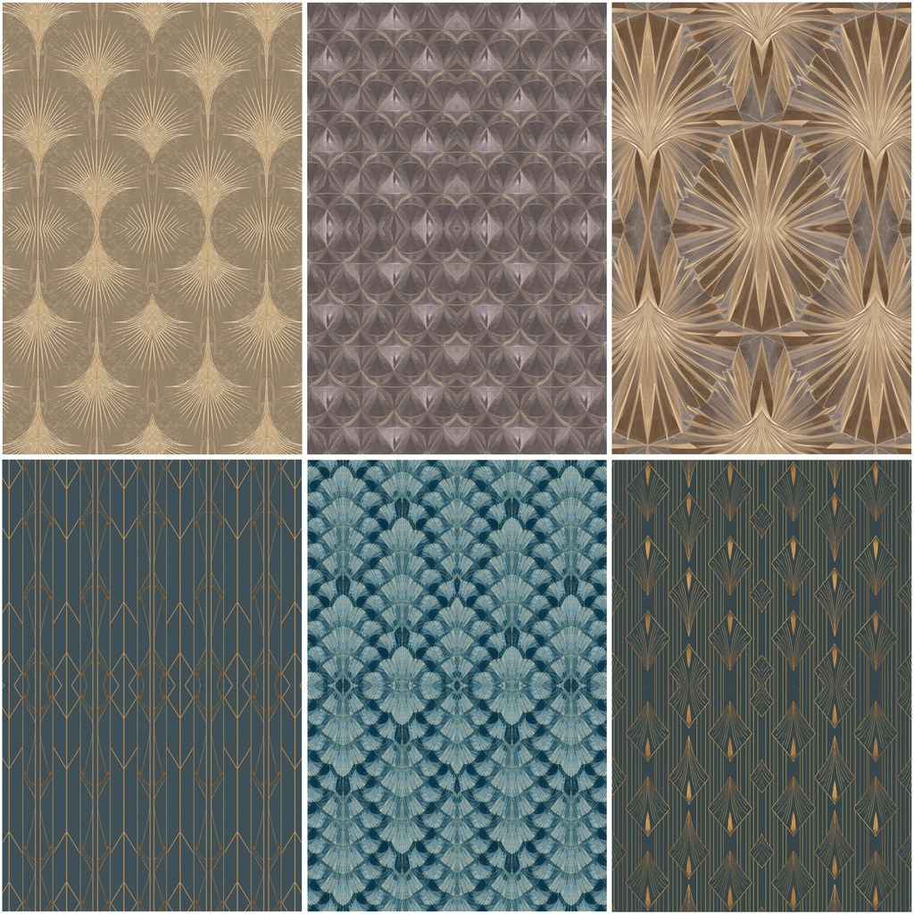 【商用OK】アールデコ調シームレスパターン 6種セット|ラグジュアリー背景素材(300dpi/JPG・PNG・PDF)