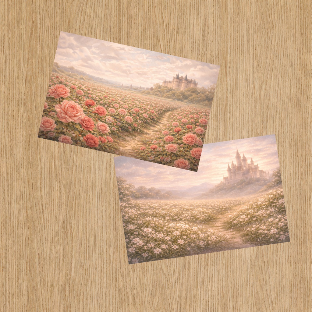 物語の花と城｜デザインペーパーセットA4（ピンク・白）