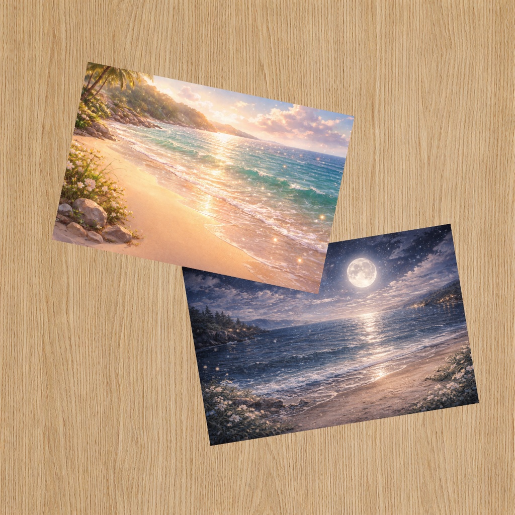 海辺の風景｜デザインペーパーセットA4 （朝・夜）