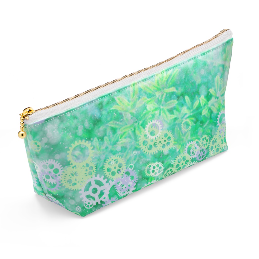 歯車とスプリンググリーンのポーチ