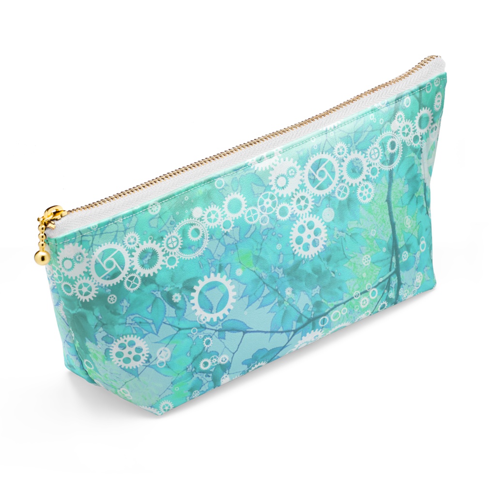 歯車とアクアグリーンのポーチ