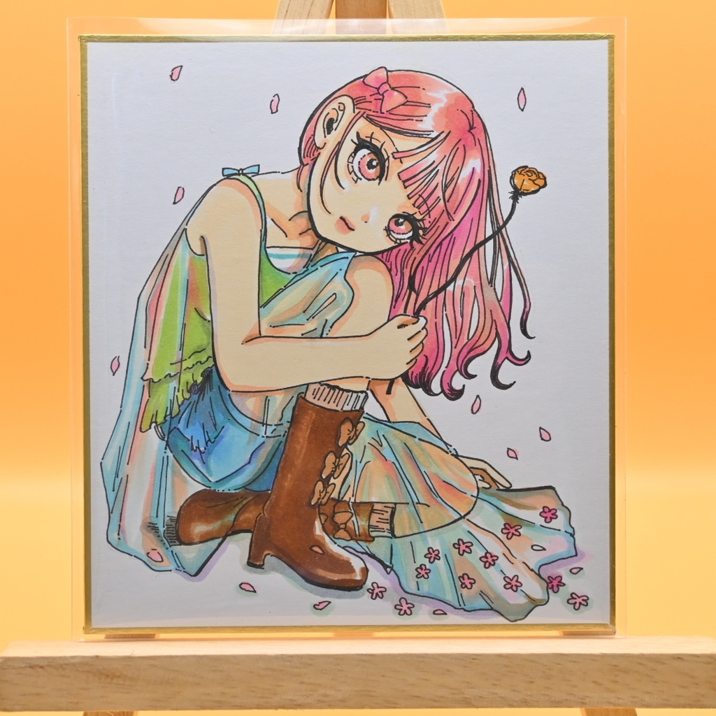 色紙原画【はなびらとポピー】