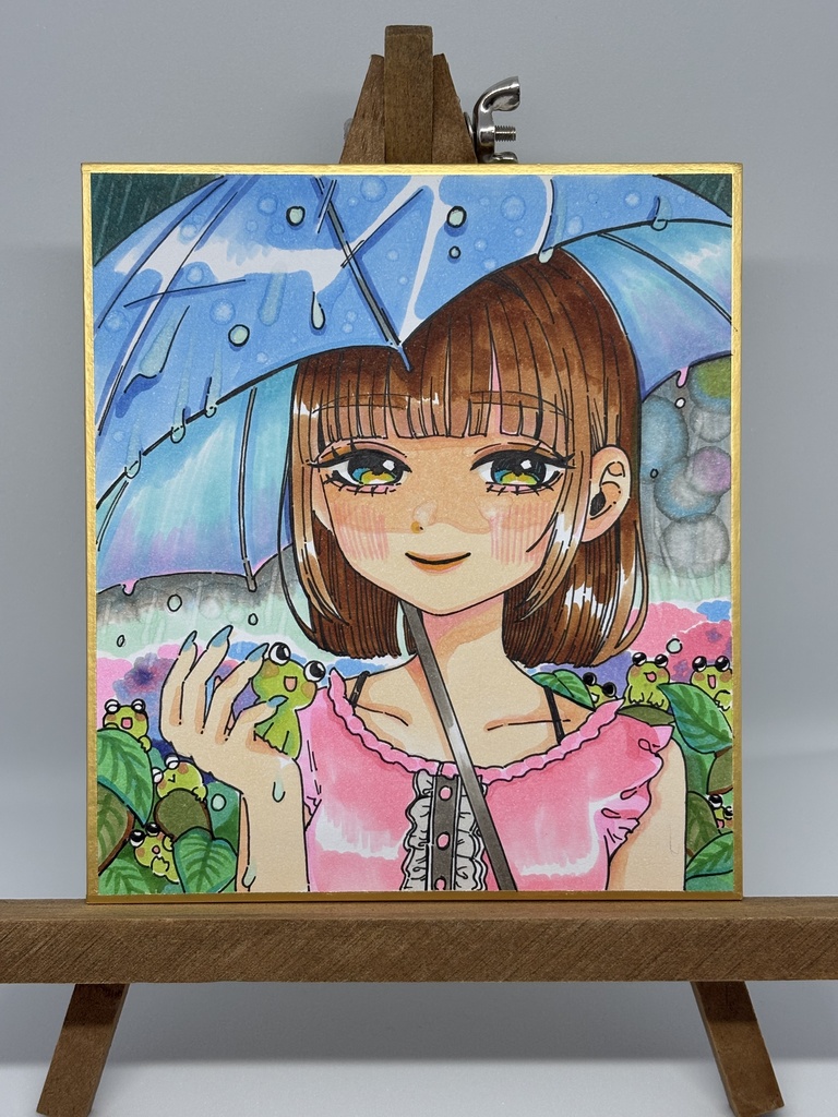 色紙原画【カエル梅雨フレンズ】