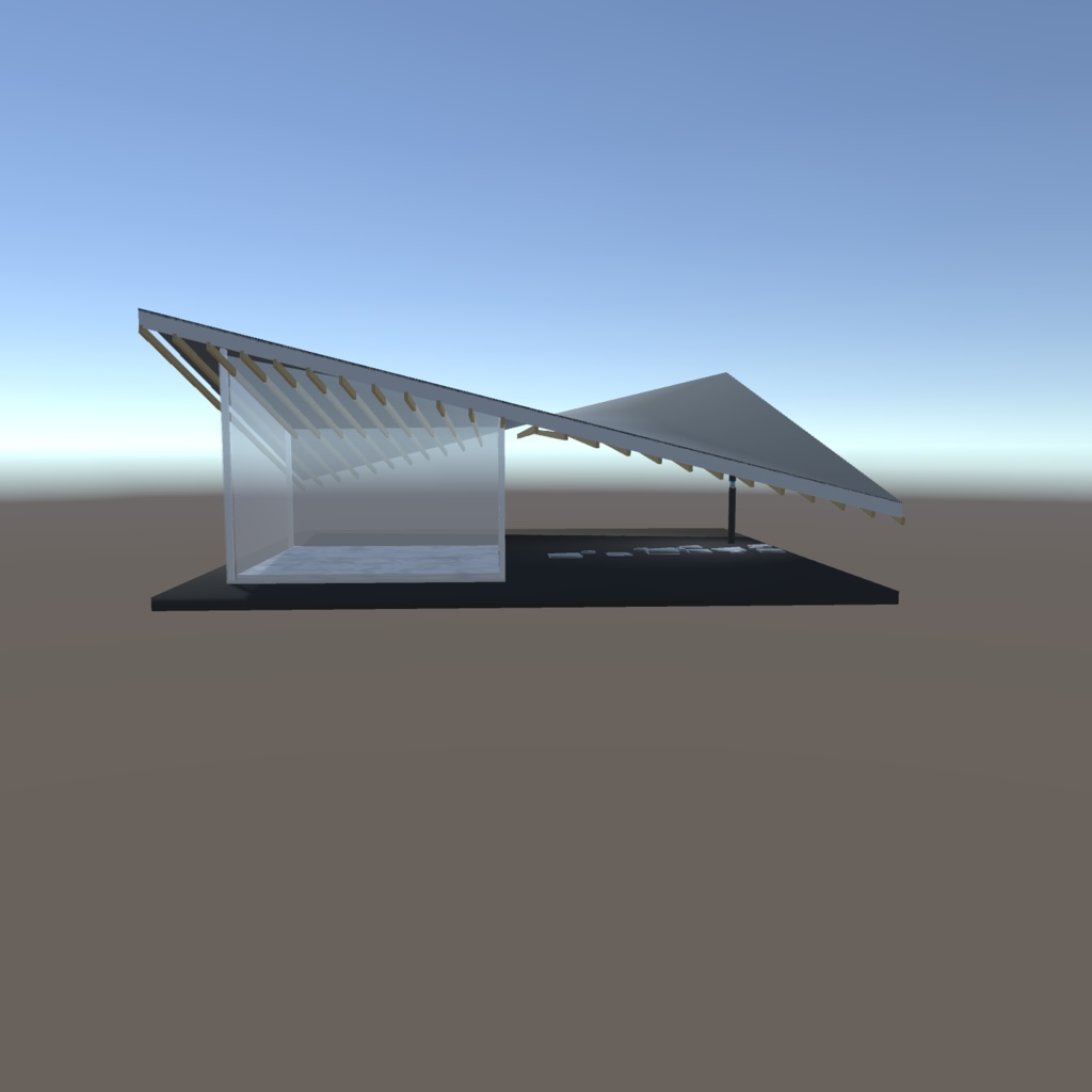 曲がり屋根の小屋