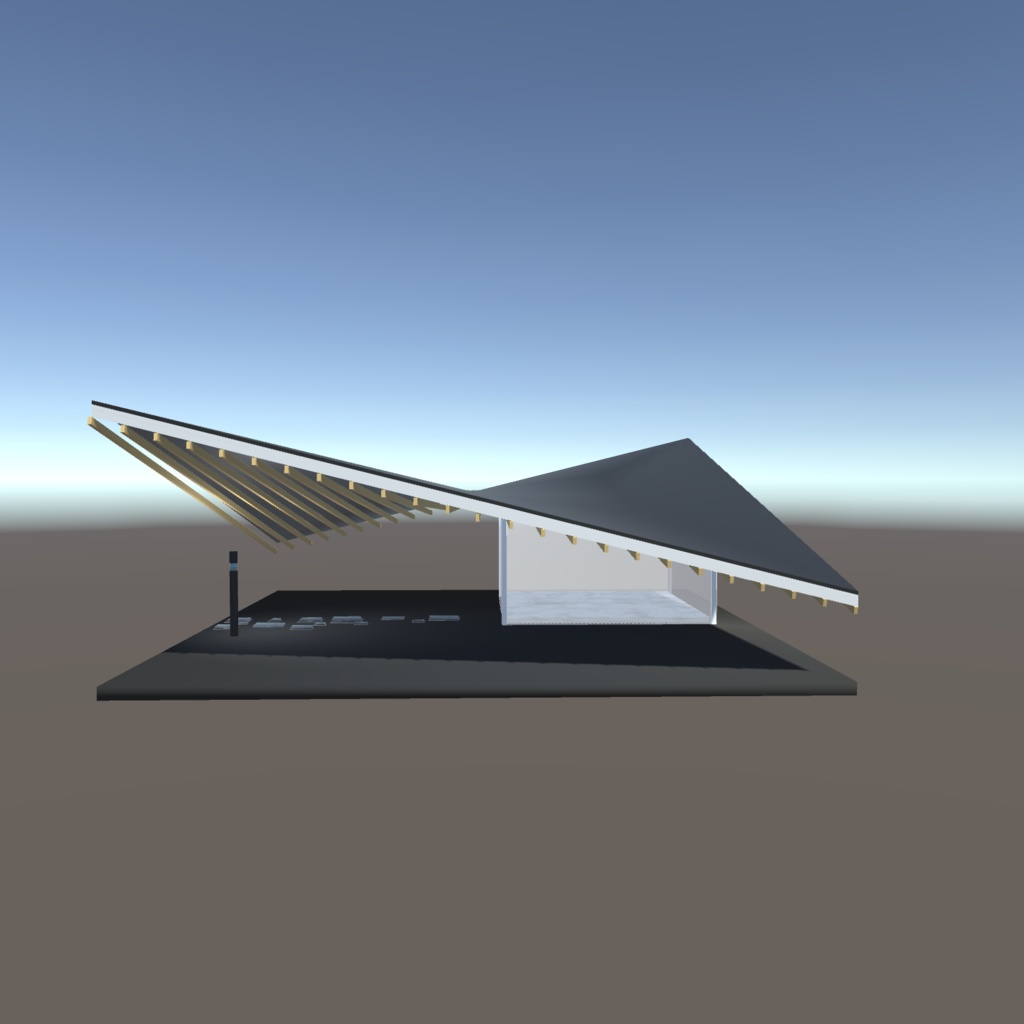 曲がり屋根の小屋