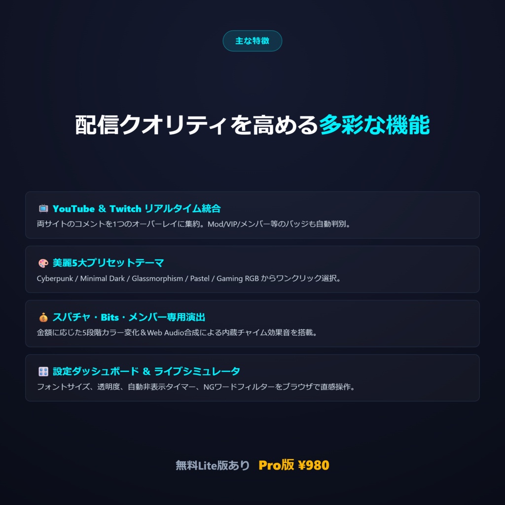OBS対応 マルチ配信コメント・通知オーバーレイツール Pro