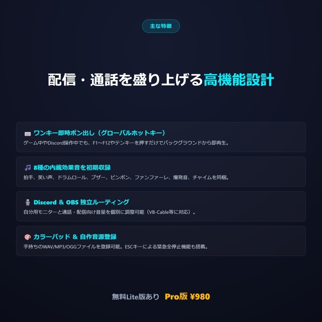 【無料Liteあり】OBS・Discord向け効果音ポン出し|Soundboard Pro