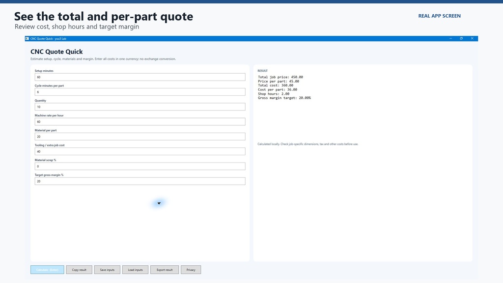 CNC Quote Quick|加工見積・数量別単価比較・条件保存|Windows