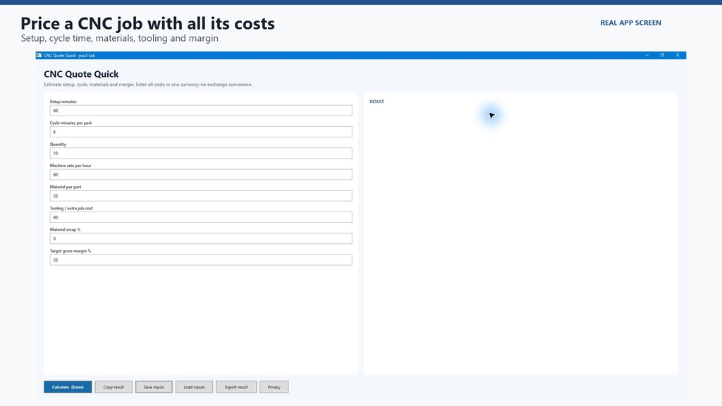 CNC Quote Quick|加工見積・数量別単価比較・条件保存|Windows