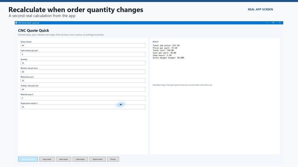 CNC Quote Quick|加工見積・数量別単価比較・条件保存|Windows