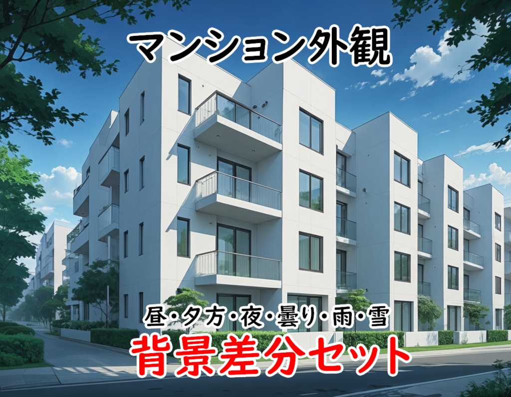 【マンション外観・背景差分セット】差分６枚セット