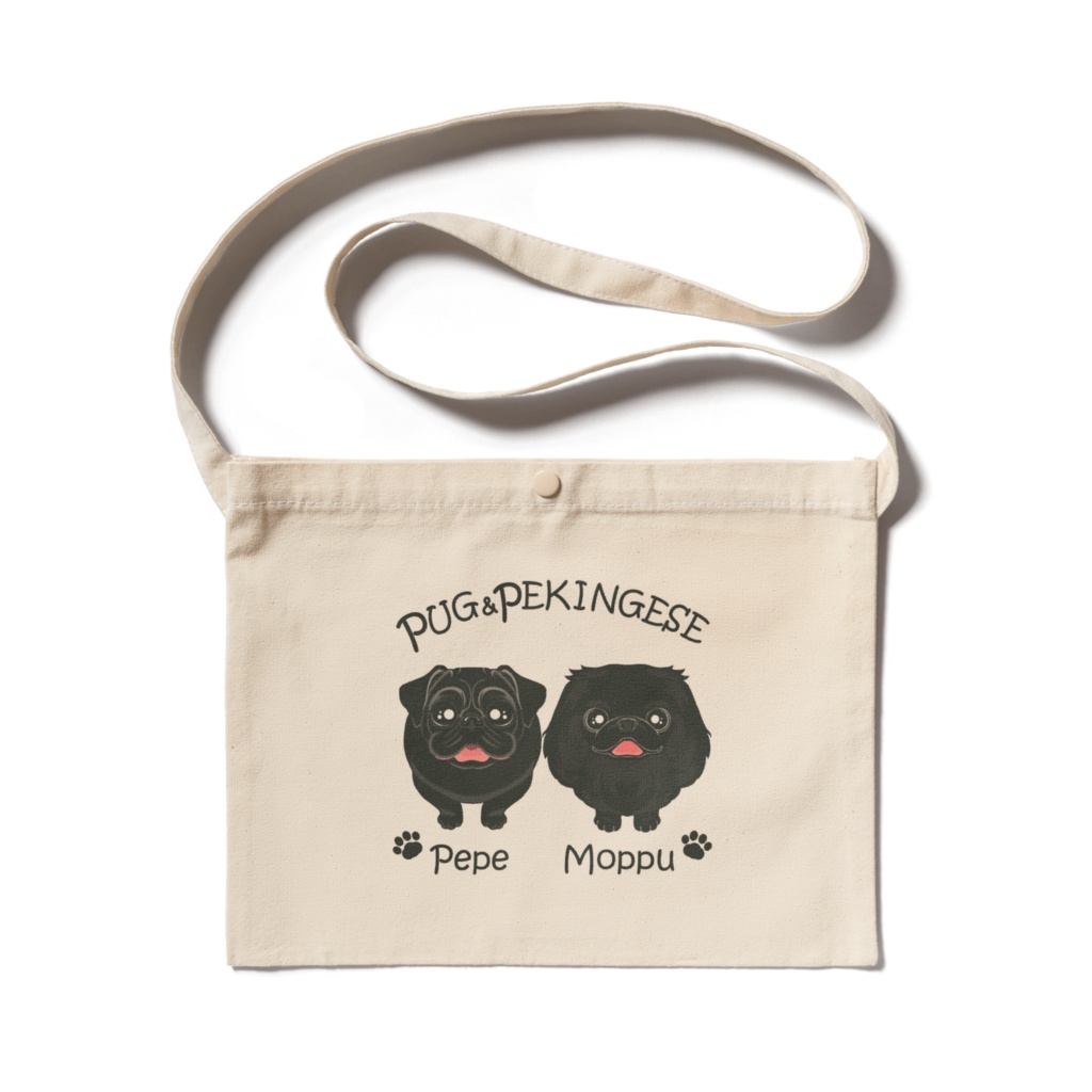 Pepeちゃん＆Moppuちゃん（１）　サコッシュ（ナチュラル）