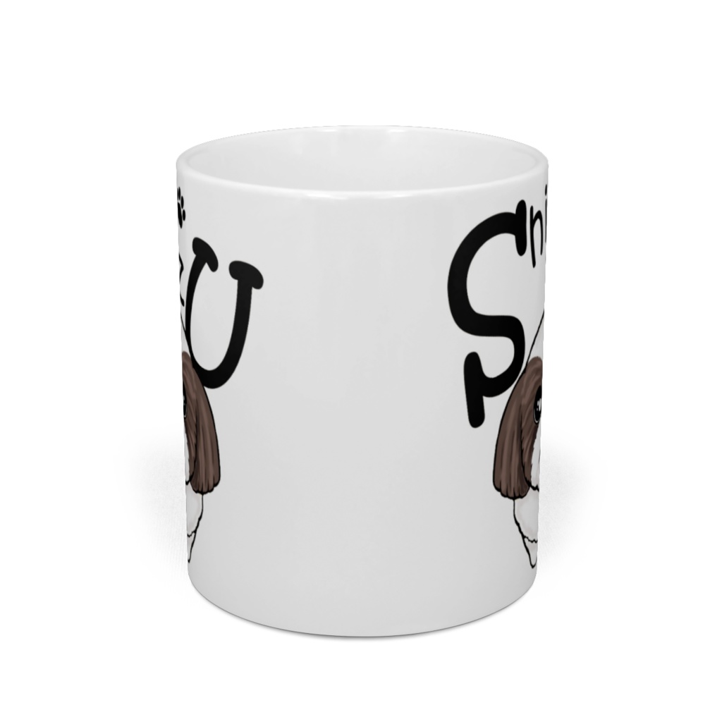 シー・ズー (白背景のまじめ顔&グレー) マグカップ ABCDOGS