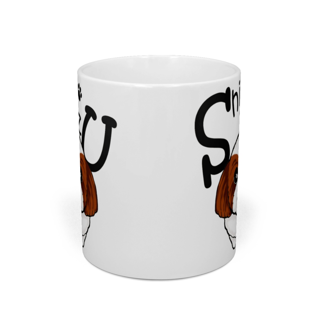 シー・ズー (白背景のまじめ顔&茶白)マグカップ ABCDOGS