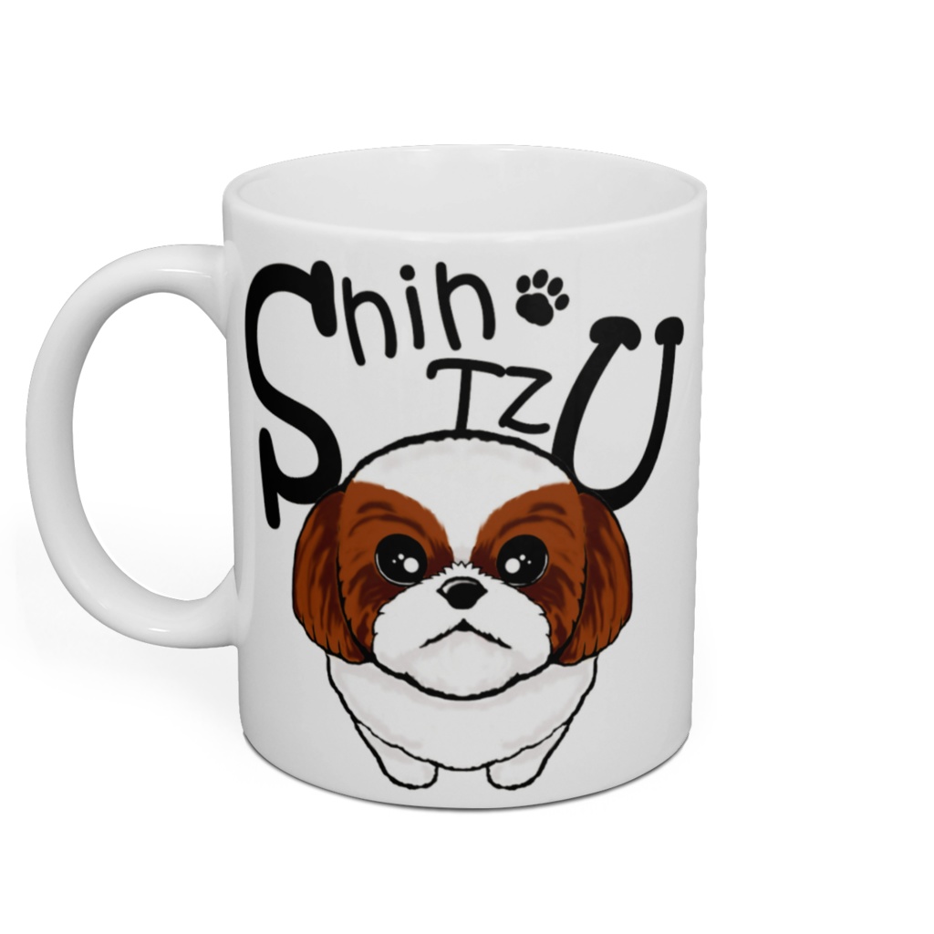 シー・ズー (白背景のまじめ顔&茶白)マグカップ ABCDOGS