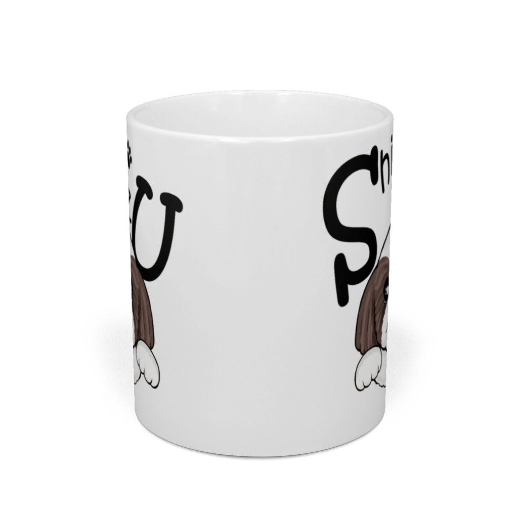 シー・ズー (白背景のジャンプ!&グレー) マグカップ ABCDOGS