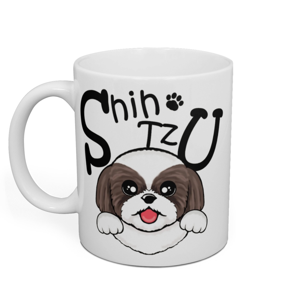 シー・ズー (白背景のジャンプ!&グレー) マグカップ ABCDOGS