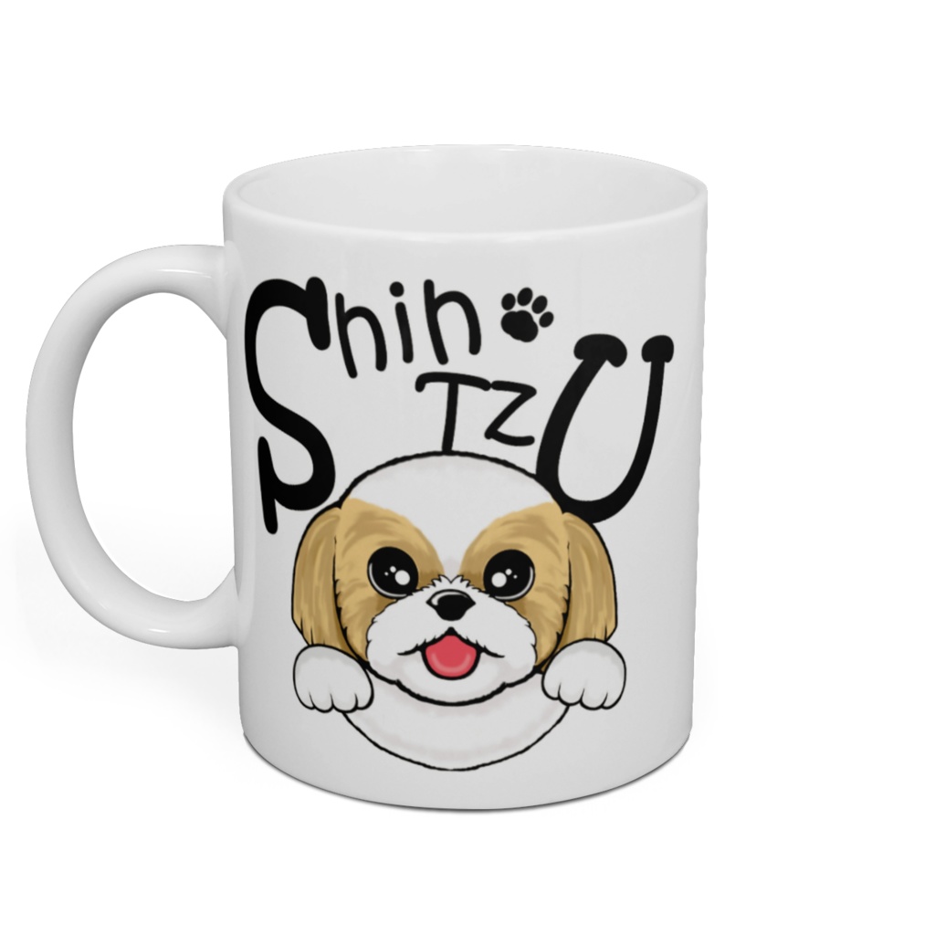 シー・ズー (白背景のジャンプ!&薄茶白) マグカップ ABCDOGS