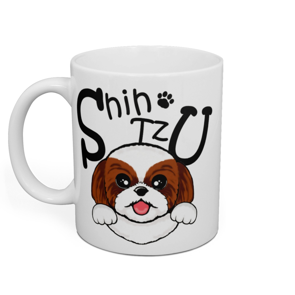 シー・ズー (白背景のジャンプ!&茶白) マグカップ ABCDOGS