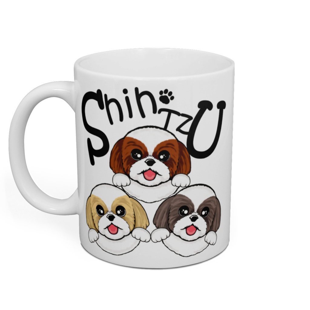 シー・ズー (白背景のジャンプ!3カラー) マグカップ ABCDOGS