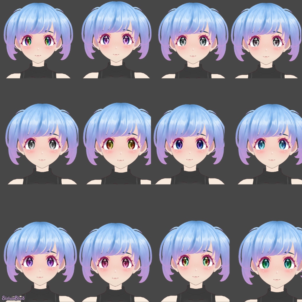 VRoid Eye Texture Set #23 with 12 colour variations including rainbow and multicolour eyes