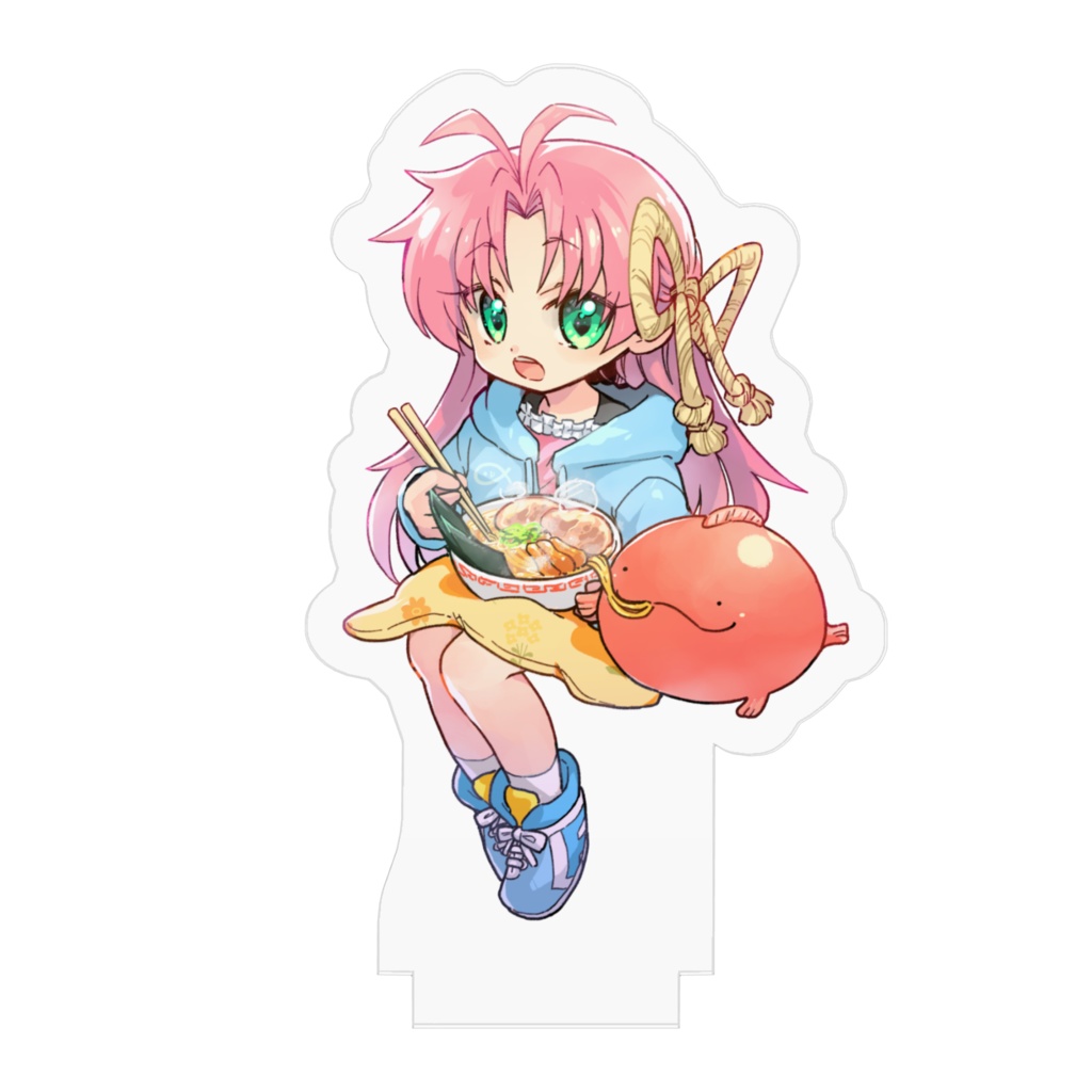 座ってラーメンを食べる女の子