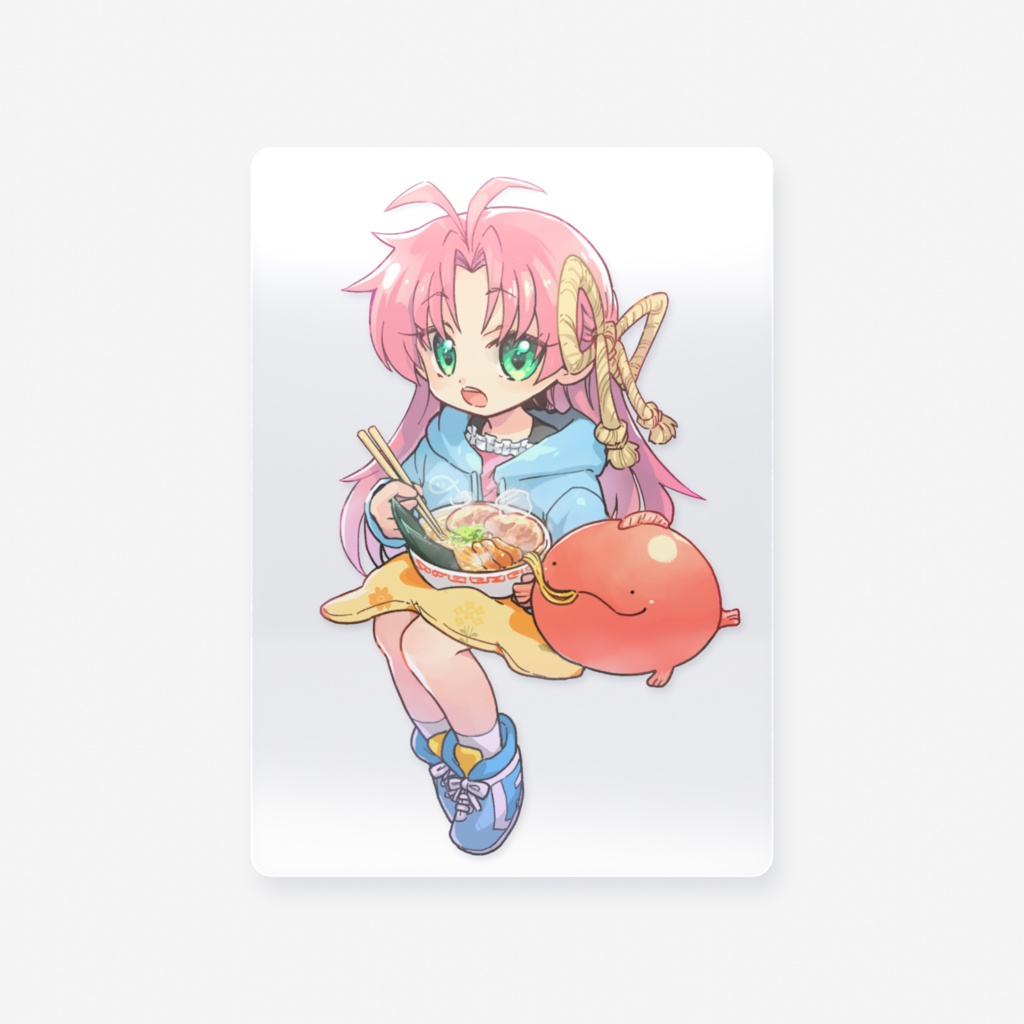 座ってラーメンを食べる女の子カード