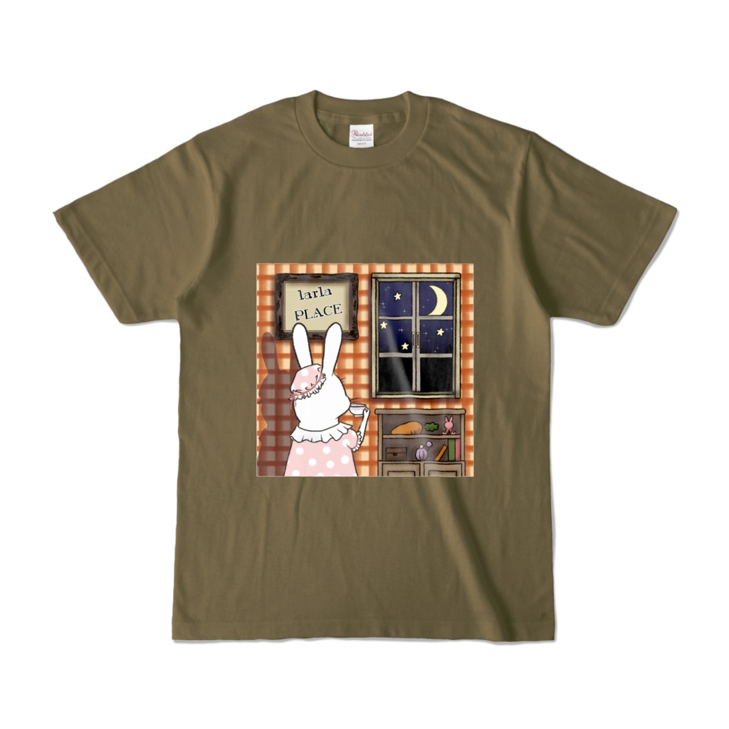 真夜中のうさぎTシャツオリーブ