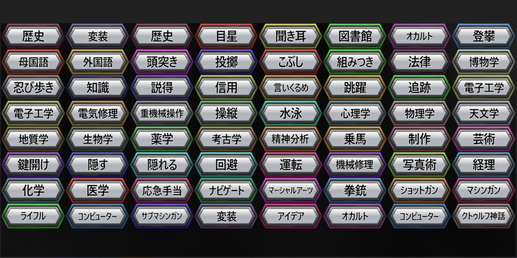 クトゥルフ技能パネル+数字パネル(1~100)+おまけ立ち絵25種【第6版】
