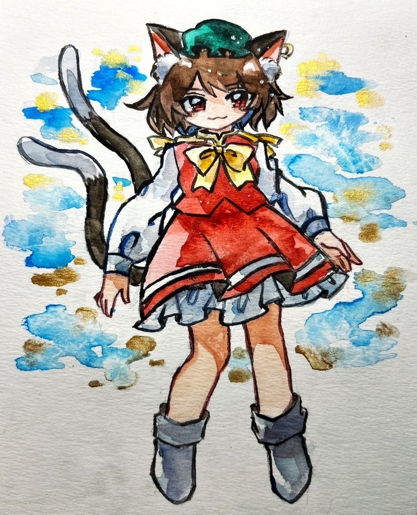 東方Project 橙 手描きイラスト