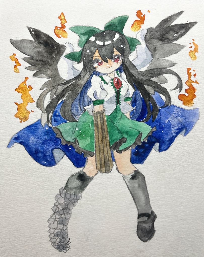 東方Project 霊烏路空 手描きイラスト