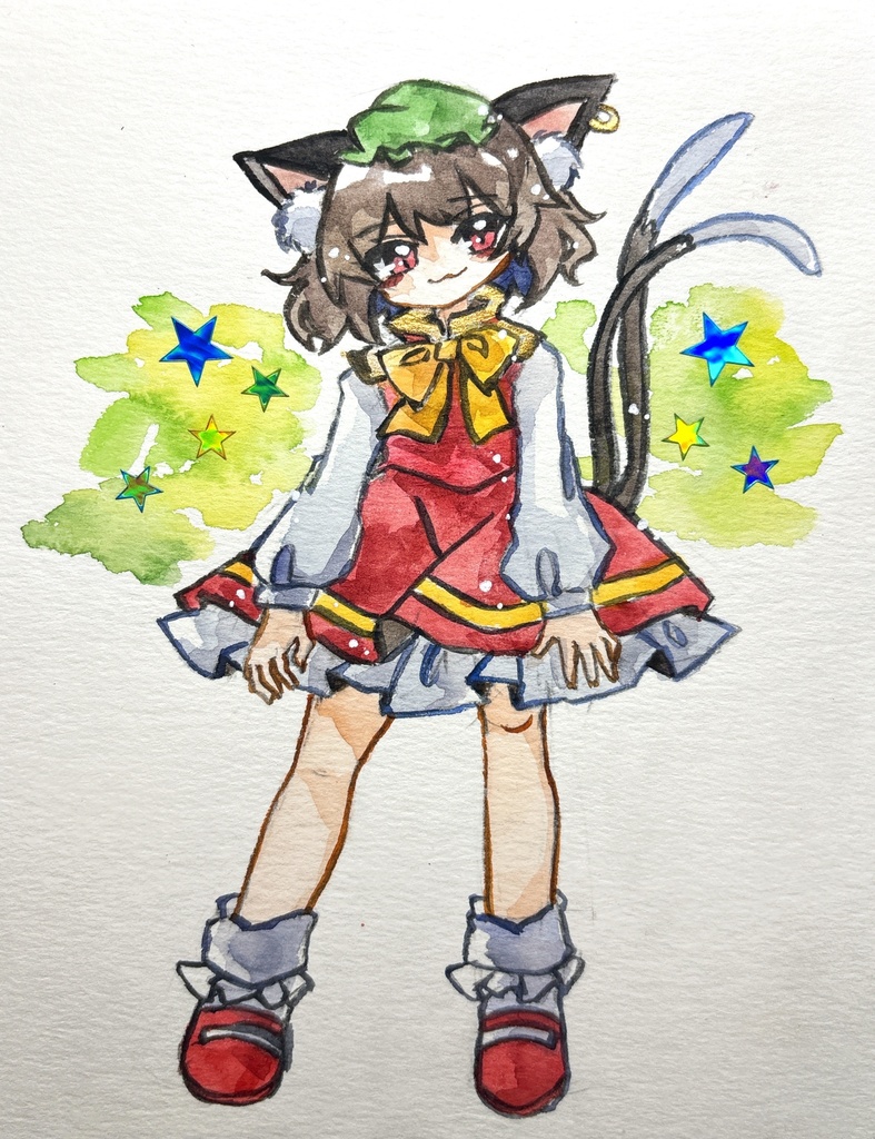 東方Project 橙 手描きイラスト