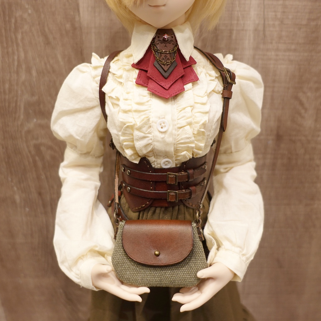 [受注生産] 1/3ドール 帆布と革のショルダーバッグ 本革