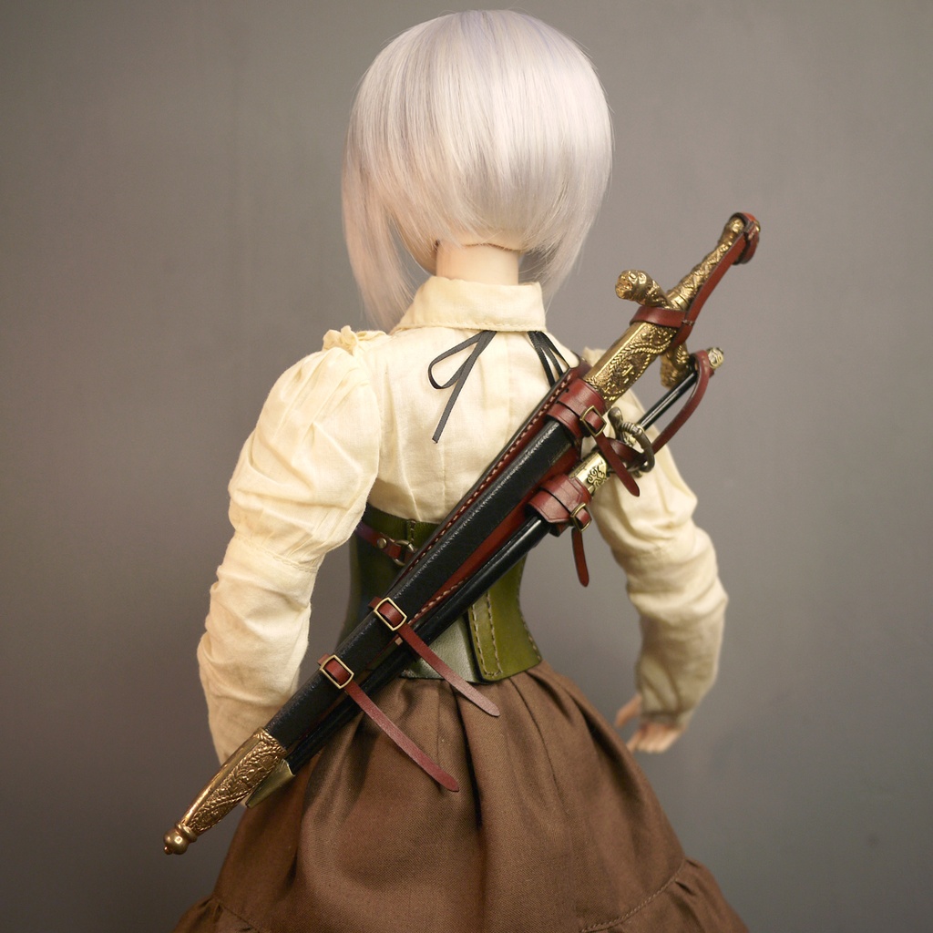 [受注生産] 1/3ドール 剣帯 ショルダーソードベルト (双剣) 本革