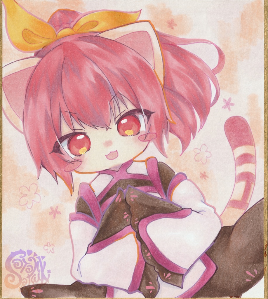 ミニ色紙/ネコマタ茜