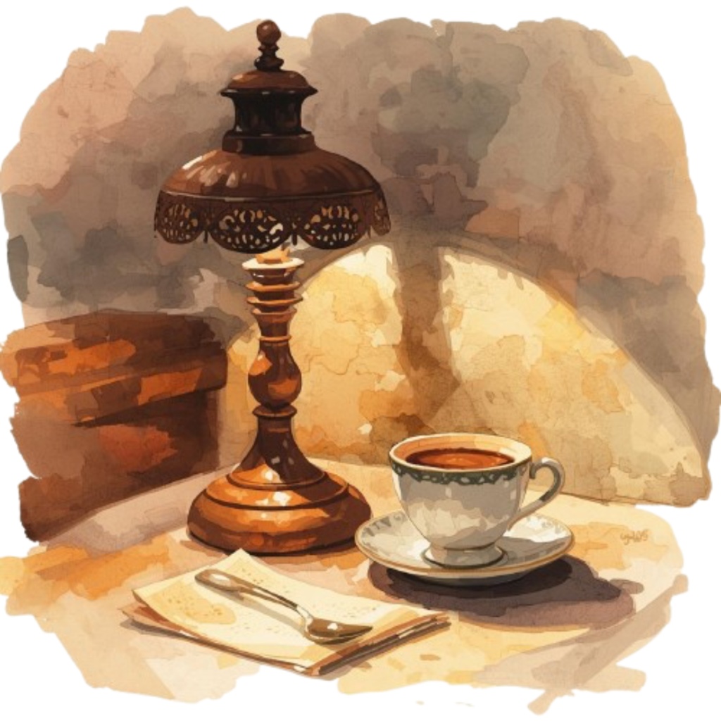 【モカ色カフェシリーズ】水彩アンティーク風クリップアート10点セット ¦ PNG背景透過