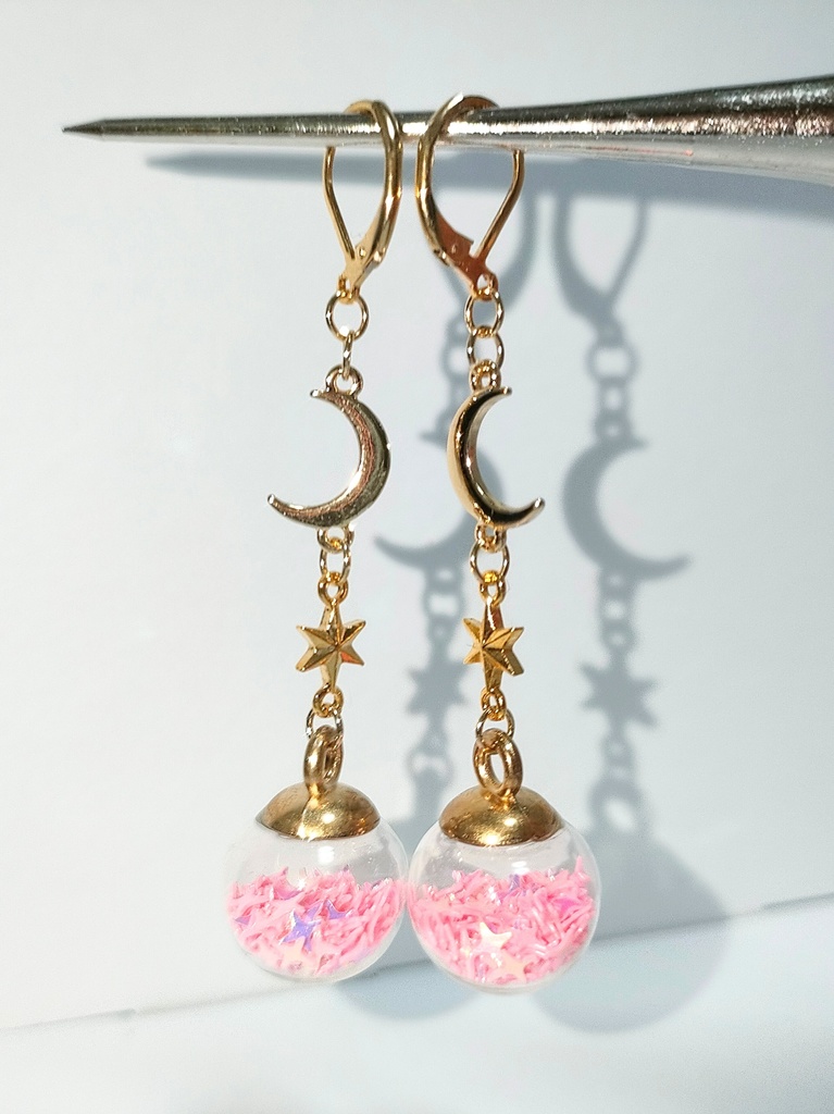 ~魔法少女風~星空ピアスピンク&ブルー~ハンドメイドピアス