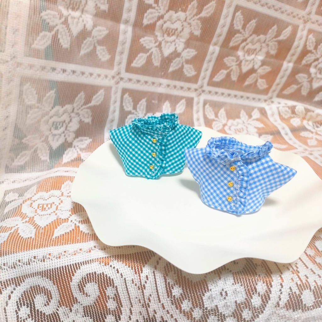 ギンガムチェックフリルトップス/10cmぬい/ぬい服