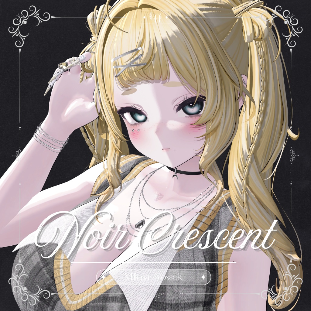 【12アバター対応】Noir Crescent| male-female pair choker【MA対応】