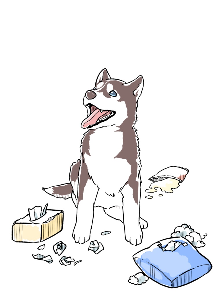 イタズラハスキーアクリルキーホルダー 黒銀赤