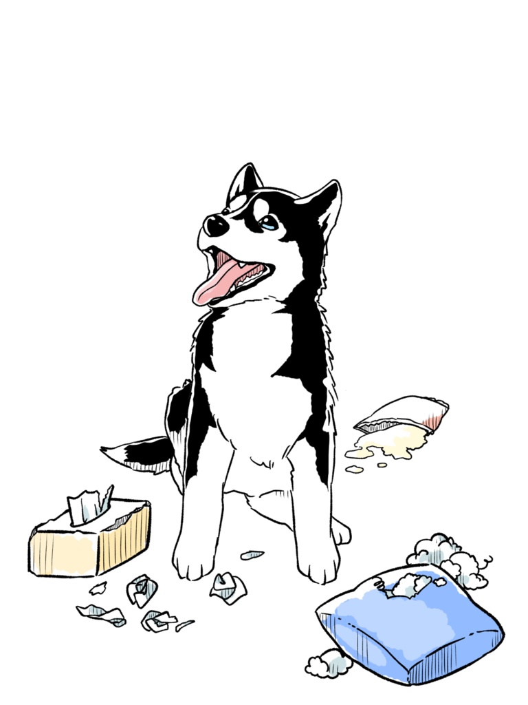 イタズラハスキーアクリルキーホルダー 黒銀赤