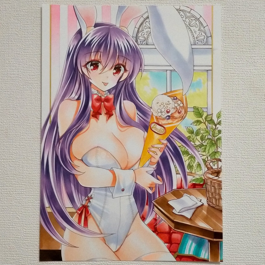 A4 手描きイラスト 東方Project 同人 直筆 原画 鈴仙・優曇華院・イナバ バニーガール 上質紙10