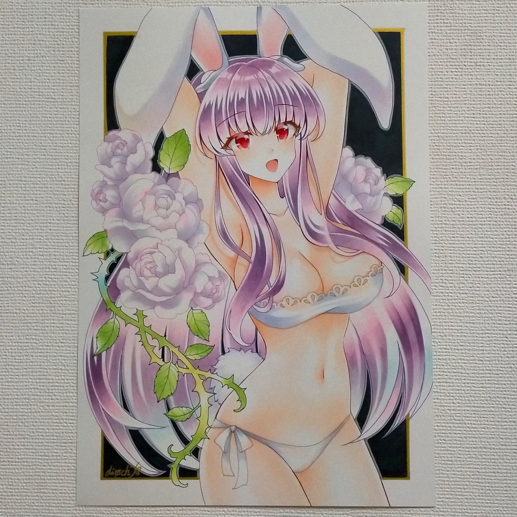 A4 手描きイラスト 東方Project 同人 直筆 原画 鈴仙・優曇華院・イナバ 上質紙24