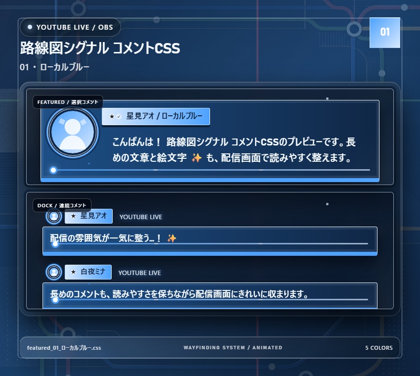 【YouTube/OBS対応】路線図シグナル コメントCSS|Metroline Signal|5色+アニメーション