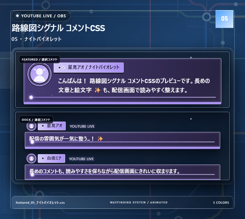 【YouTube/OBS対応】路線図シグナル コメントCSS|Metroline Signal|5色+アニメーション