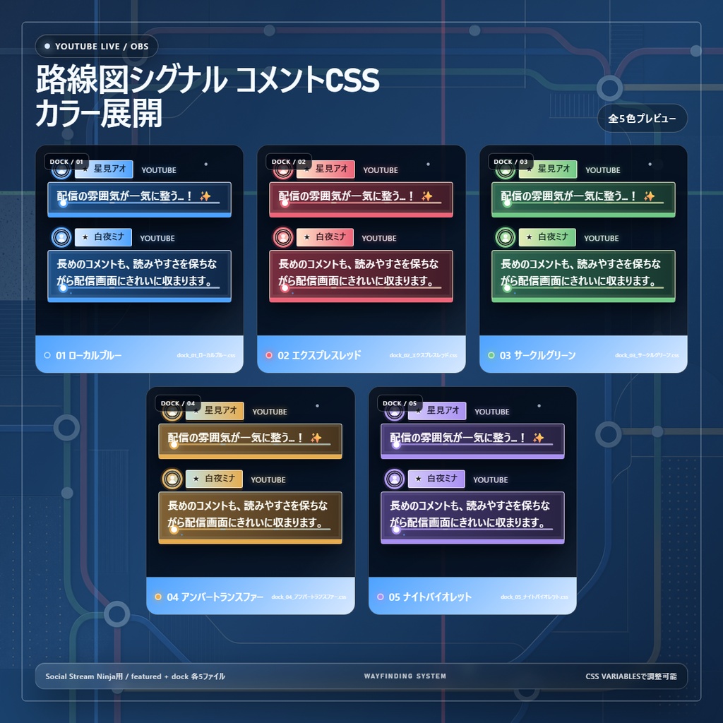 【YouTube/OBS対応】路線図シグナル コメントCSS|Metroline Signal|5色+アニメーション