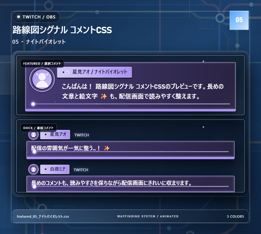 【Twitch/OBS対応】路線図シグナル コメントCSS|Metroline Signal|5色+アニメーション