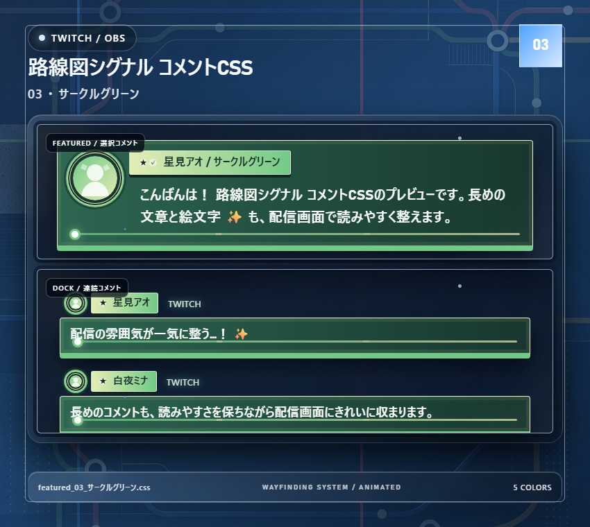 【Twitch/OBS対応】路線図シグナル コメントCSS|Metroline Signal|5色+アニメーション