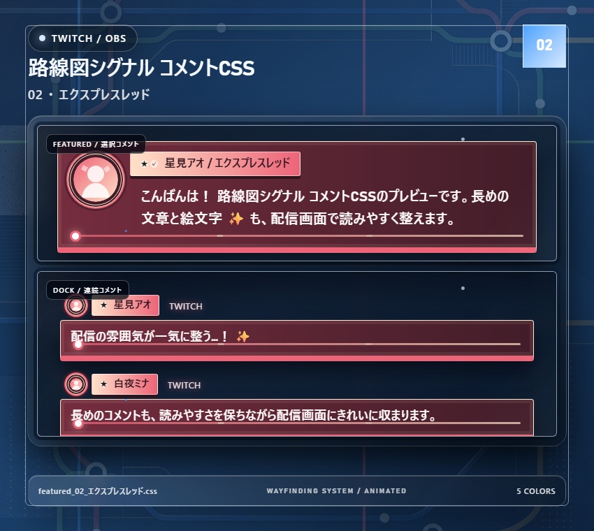 【Twitch/OBS対応】路線図シグナル コメントCSS|Metroline Signal|5色+アニメーション