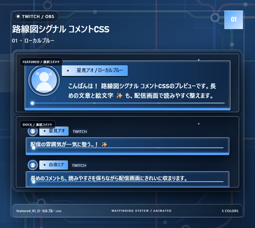 【Twitch/OBS対応】路線図シグナル コメントCSS|Metroline Signal|5色+アニメーション